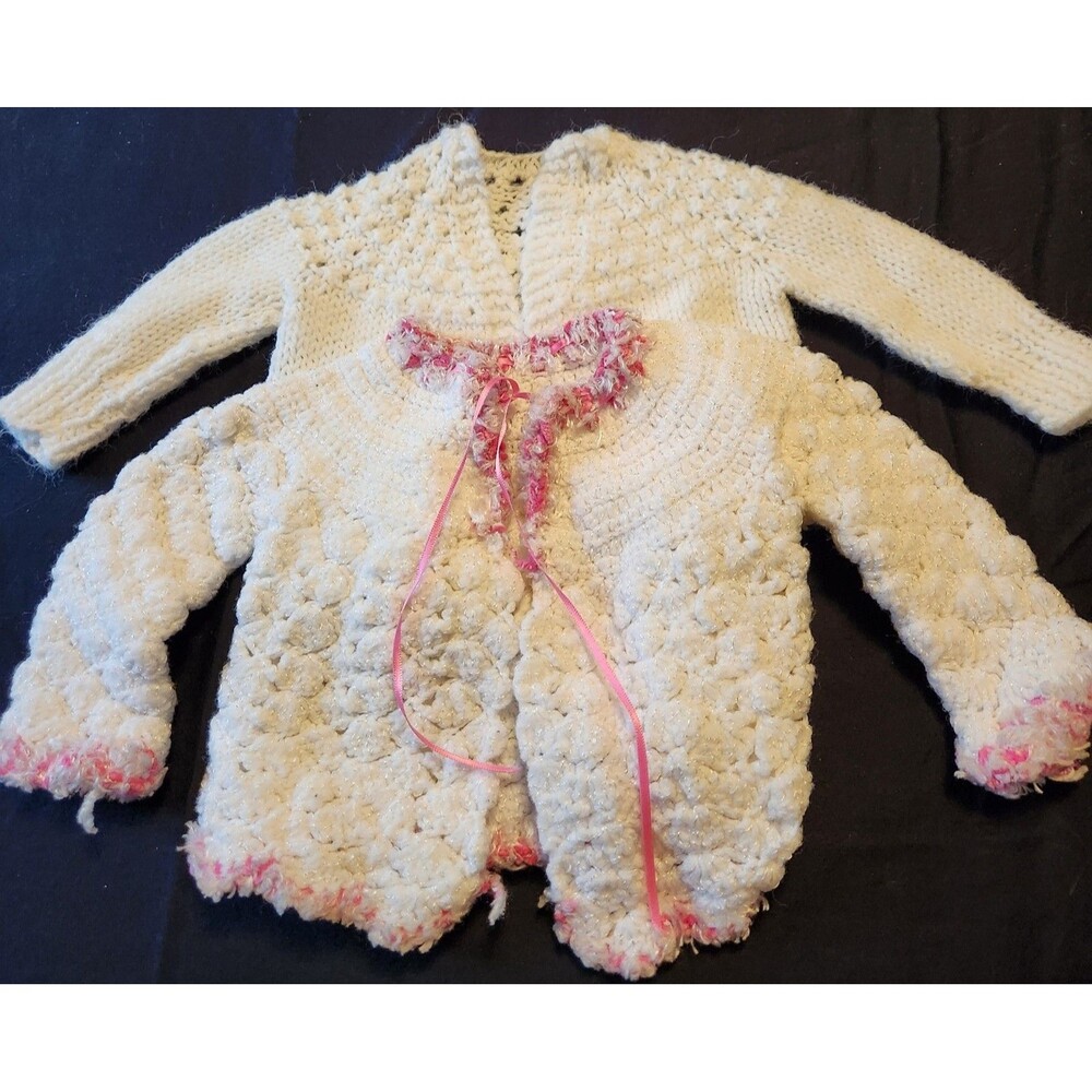 2 Vintage Handmade Knit Baby Cardigan 0 - 3 months Measurements In Photos